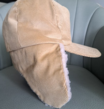 Tan Beige Khaki Trapper Hat Corduroy Earflap cap USA Medium