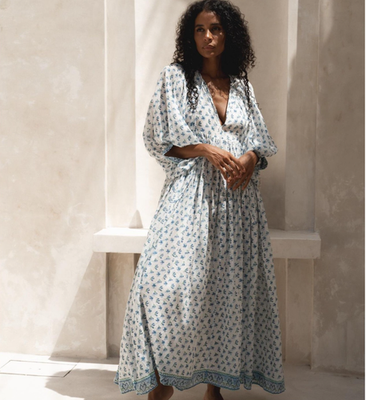 Daughters of India Kyra Maxi Dress Size L AU 14-16 / US 10-12 Azure Floral  Print | eBay