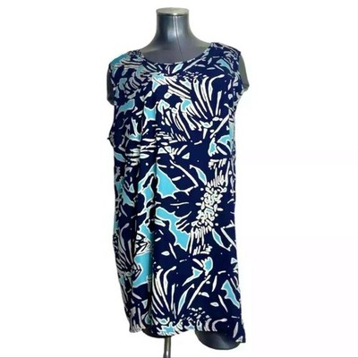 clara sun woo blue abstract floral pattern sleeveless tunic top size medium