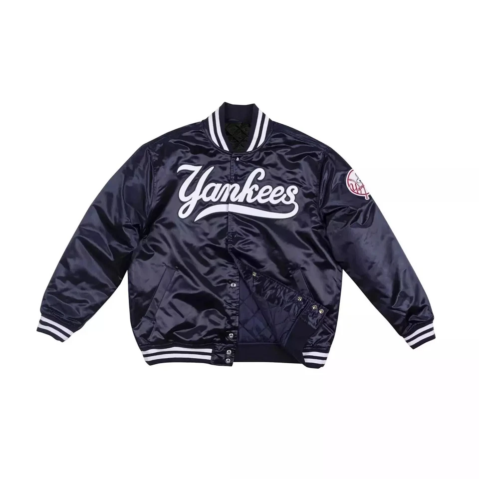 NY Yankees винтажный 90-х спортивная куртка синий атласный Bomber стиль Varsity куртка - Изображение 2 из 4