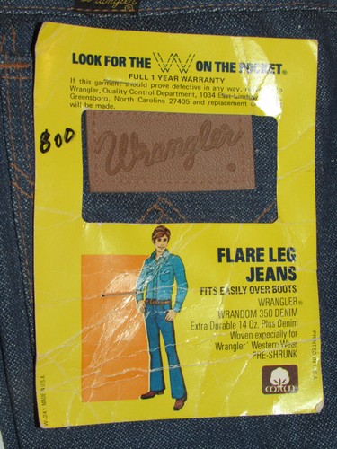 VINTAGE 1970s-80s UNUSED BOY'S WRANGLER FLARE LEG DENIM BLUE JEANS! USA/10 HUSKY - Picture 2 of 10