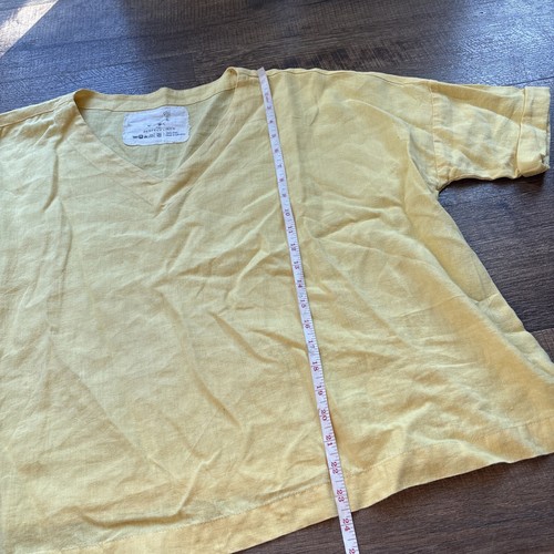 Not Perfect Linen V Neck Pullover Shirt 100% Linen OS One Size yellow Summer - Picture 3 of 9