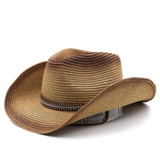 Men Western Straw Cowboy Cowgirl Hat with Belt Wide Brim Drawstring Sun hat