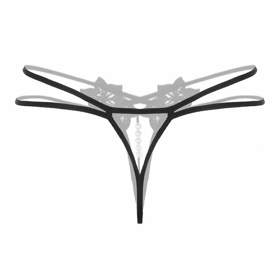 Sexy Damen G-String Slip String Spitze Perlen Kette Schritt offen Dessous Tanga - Bild 2 von 4