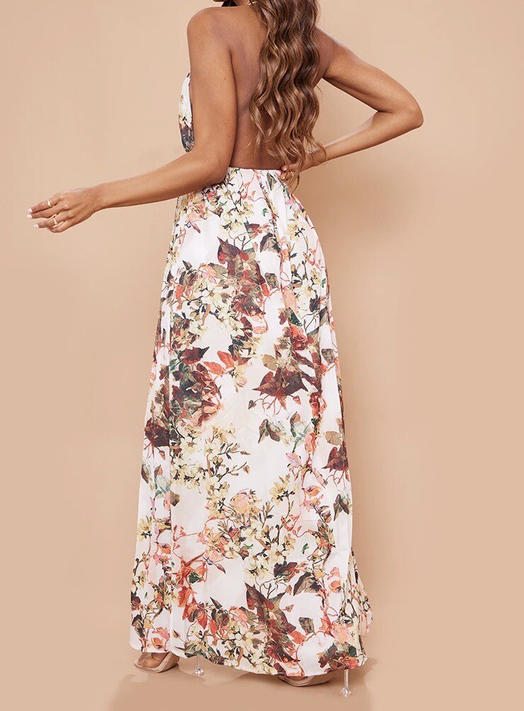 maxi ombre dress Pink and Green Ombre Pleated Halter Maxi Dress
