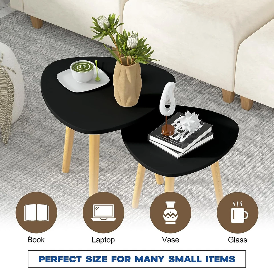 Set of 2 End Table Sofa Side Table Living Room Black - Image 3 of 4