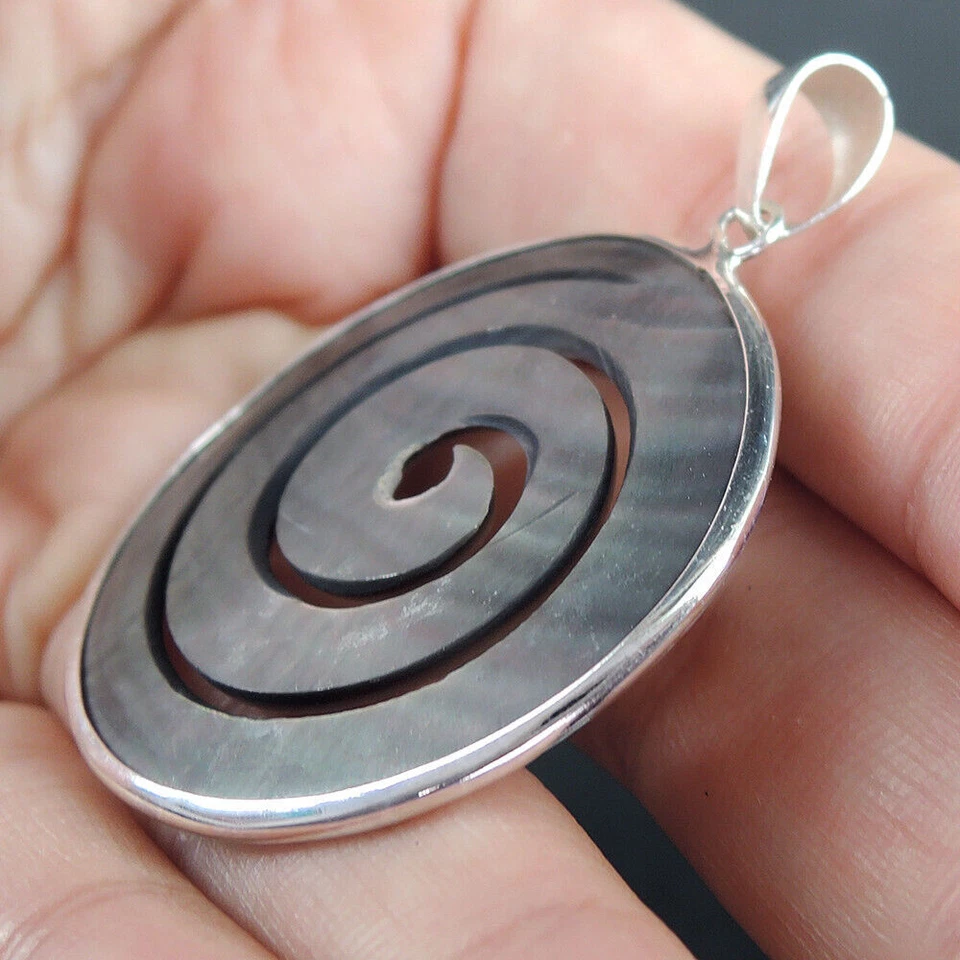 Colgante de plata de ley 925 espiral mediana-pequeña natural concha marrón,... - Imagen 3 de 4