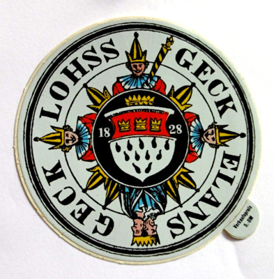 Werbe-Aufkleber KG Geck lohss Geck elans 1828 KV Köln Jeck loss Jeck elans 80er