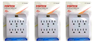 3 Pack 6 Outlet Grounded Electrical 6-Way Wall Plug AC Power Splitter Adapter