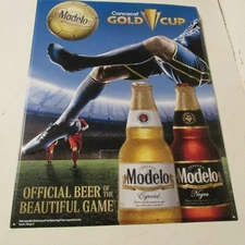  Modelo Especial, Modelo Negra Metal Tin Beer Sign GOLD CUP Soccer