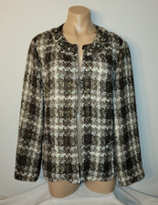 Chicos 2 Large 12/14 Chic Brown Tweed Metallic Gemstone Embellished Blazer