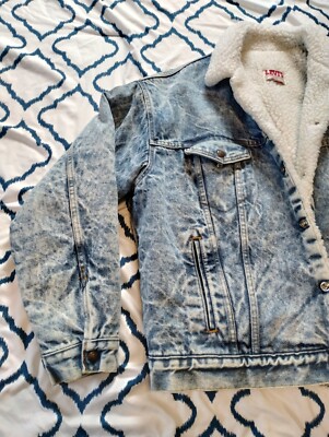 Vintage Levi's Acid Wash Denim Trucker Jacket XL Sherpa Lined 80's