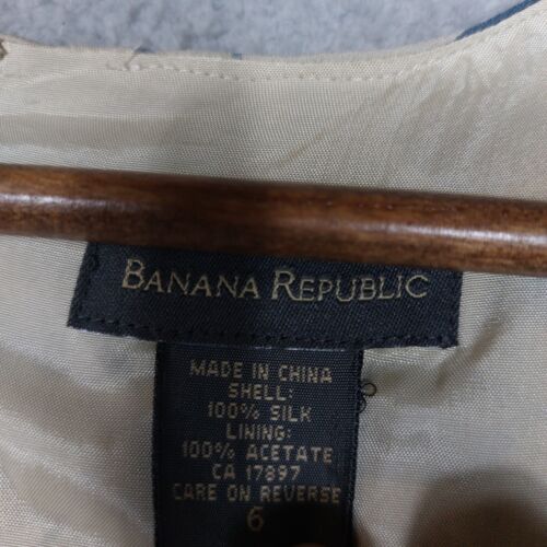 Banana Republic Maxi Dress Womens's 6 Beige Blue Leaf Print 100% Silk Modest Y2K - Picture 6 of 9