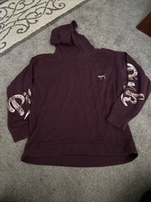 Victoria Secret PINK Hooded Sweatshirt Burgundy, Sequins on Sleeves. Sz M Dog