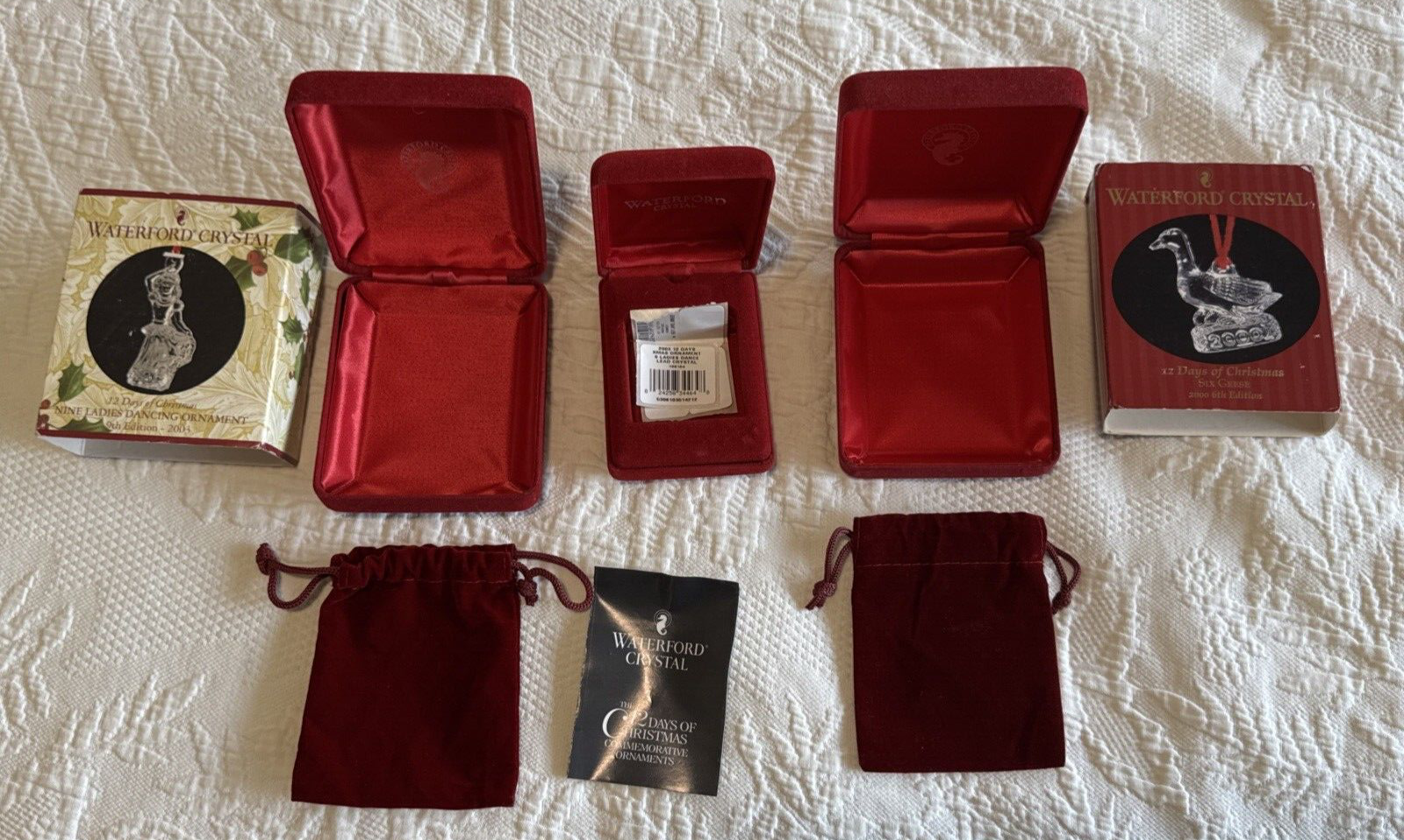 Waterford Crystal Gift Boxes+ Bags Red ONLY 12 days of christmas ( NO ORNAMENTS)