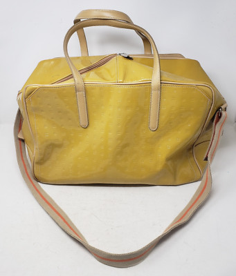 ARCADIA Classic Yellow Embossed Patent Leather Gateway Weekender Bag Tote Italy