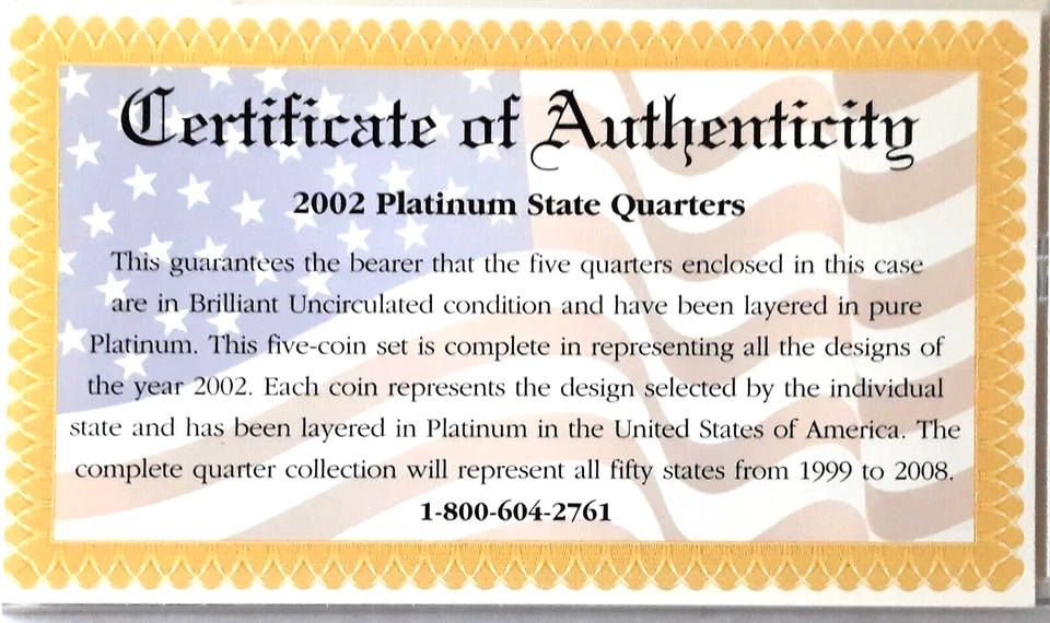 2002 Platinum UUS Mint 5-Coin State Quarter BU Set w/ COA - Image 4 of 4