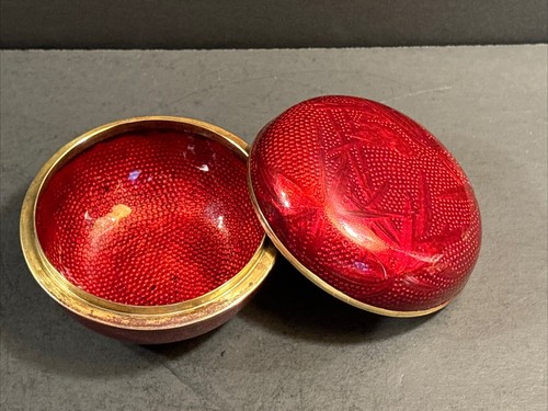 Antique Bronze Cloisonné Box/Enamel/Bird/Red/France C.1930/Pill Box/Guilloche - Picture 5 of 12