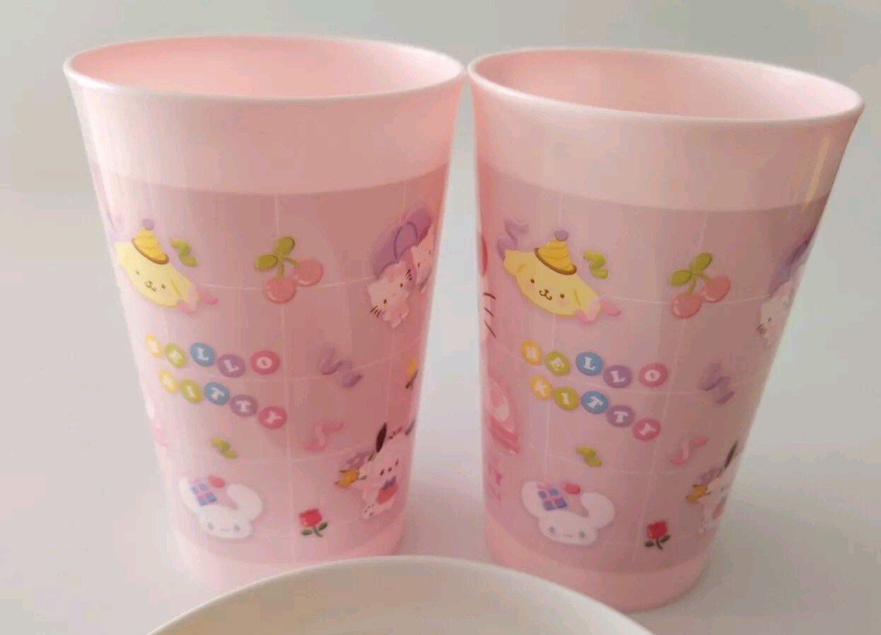 Hello Kitty 50th Anniversary Daiso Sanrio 2Tumblrs & Small Plate