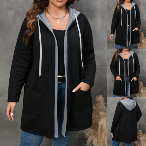 PLUS SIZE ⭐ Women Zipper Hooded Cardigan Coat Long Sleeve Overcoats Outwear Tops