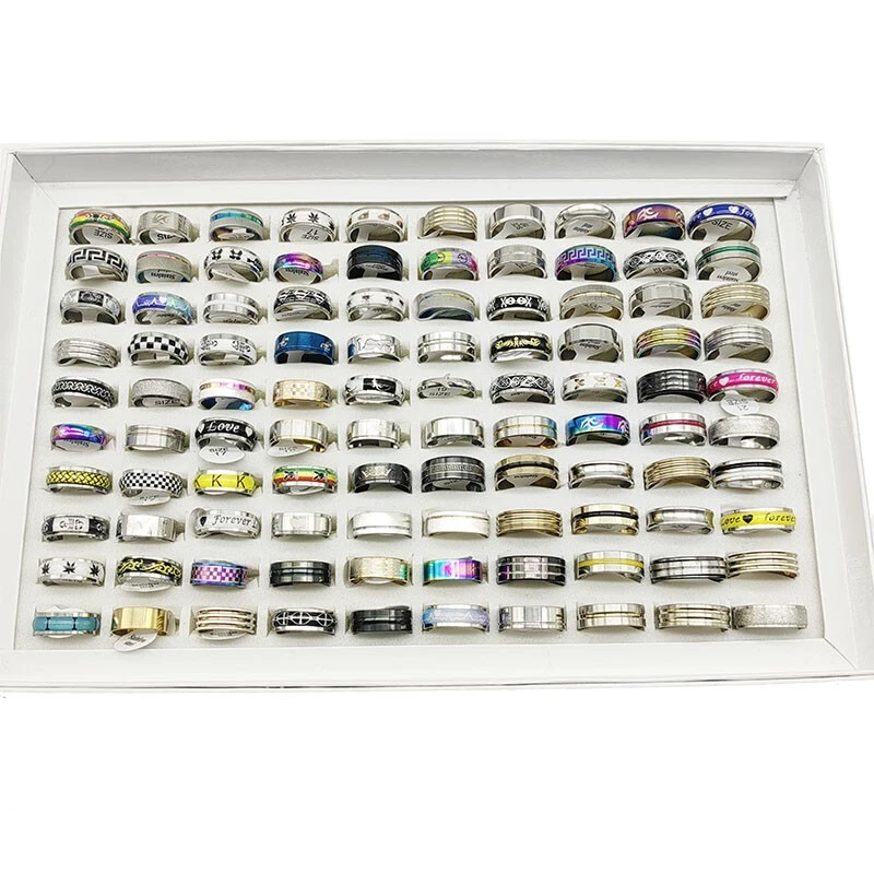 Lote de 20 anillos de dedo de acero inoxidable estilo mezcla de moda nuevos para mujer hombre anillo Foto 4 de 4