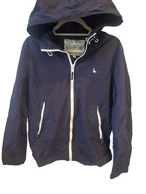 Jack Wills Jacket Womens Small Blue Full Zip Embroidered Logo Hooded Shell 