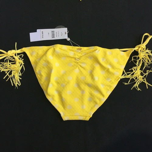 NWT PILYQ Scalloped Bandeau Bikini 2PC Set Yellow White Polka Dot Textured Sz L - Picture 6 of 10