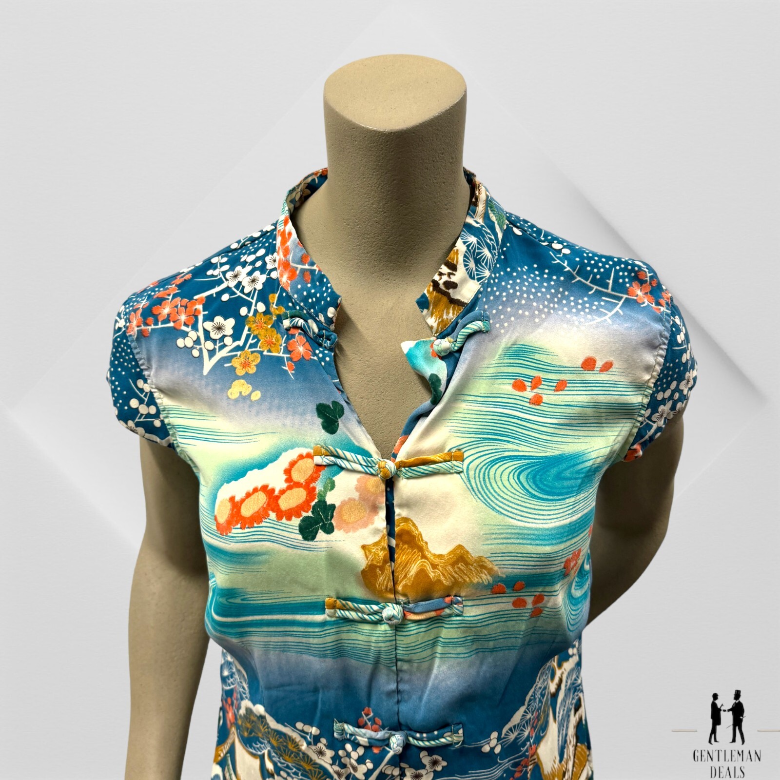 Citron Santa Monica Green Oriental Tunic Tshirt 100% Silk Spandex Top Soft M