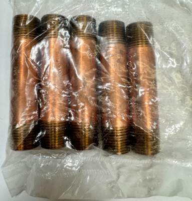 (5-PACK) Brass Pipe Nipple 3/8'' Schedule 40 NPT Thread Ends x 3'' Long, NO LEAD