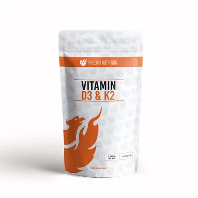 PHOENIX NUTRITION Vitamin D3 and K2 5000IU 100mcg x 120 Tablets as Cholecalciferol MK-7