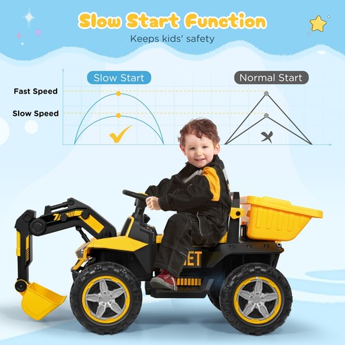 12V Elektroauto Kinder Sitzbagger mit Lenkbarer Schaufel Hupe Rutschauto Remote - Bild 7 von 13