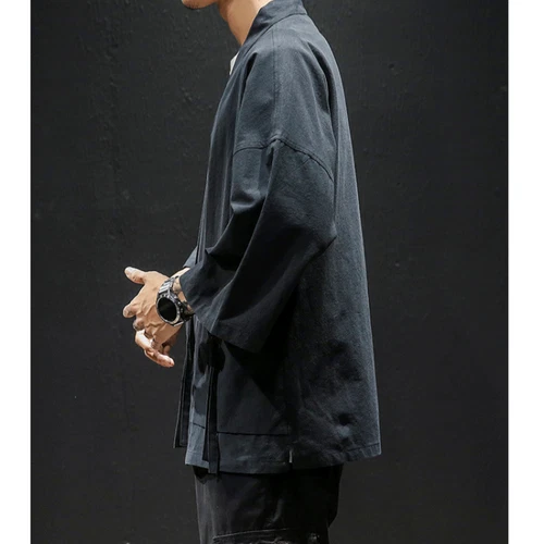 Men Jacket Outerwear Japanese Coat Yukata Kimono Linen Loose Sleeve Casual Tops - Bild 7 von 18