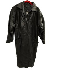 Greg Bell Vintage Womens Black Leather Trench Coat - Zebra Accents - Size S -