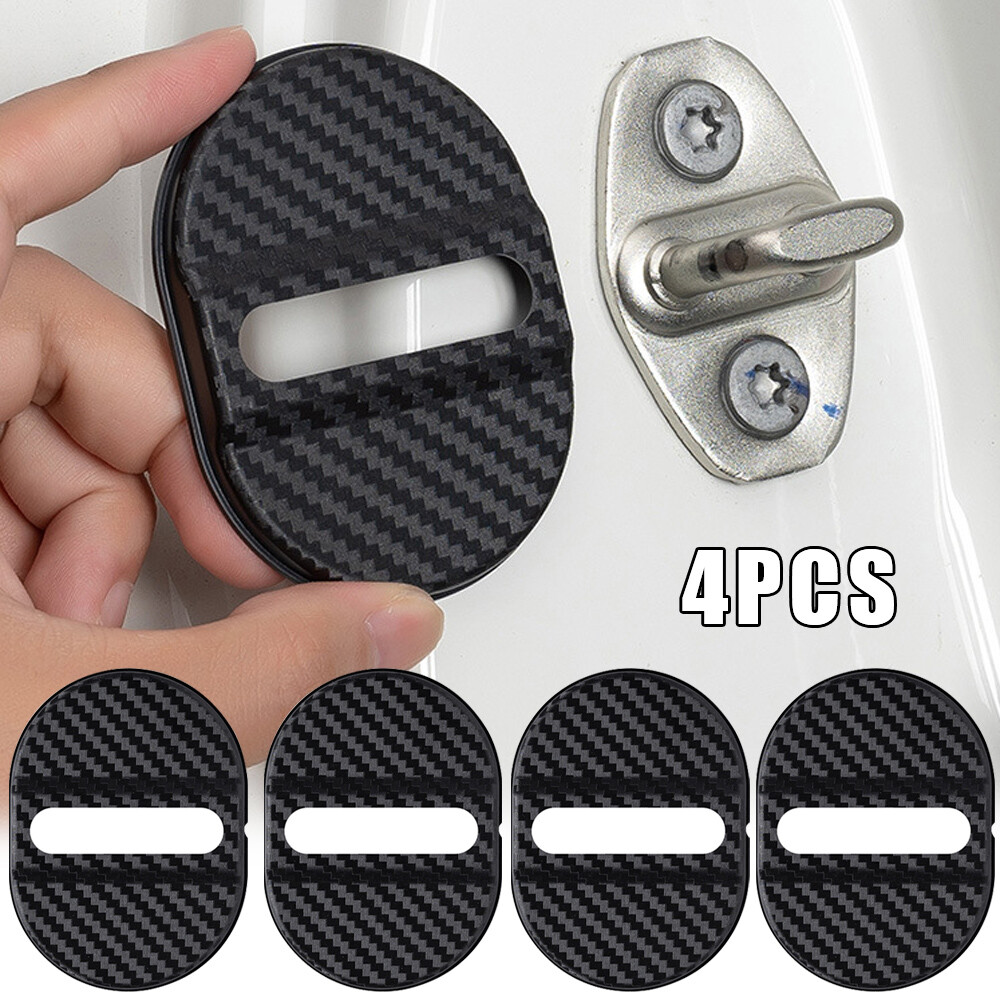4Pcs Carbon Fiber Car Door Lock Cover Anti-Rust Protector Accessories
