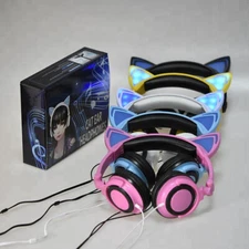 Kids 3.5mm Headphone Earphone On Ear Wired LED Cat Ears Stereo Headsets for Girl