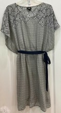 Mossimo Sheer Dress Size XL Gray White Elastic Waist Flutter Sleeves Belted 79