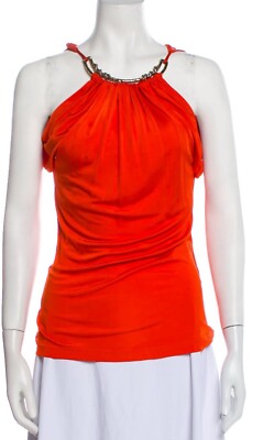 Roberto Cavalli Sexy Top Blouse Stretch Silk Jersey Snake Necklace IT44 G2U