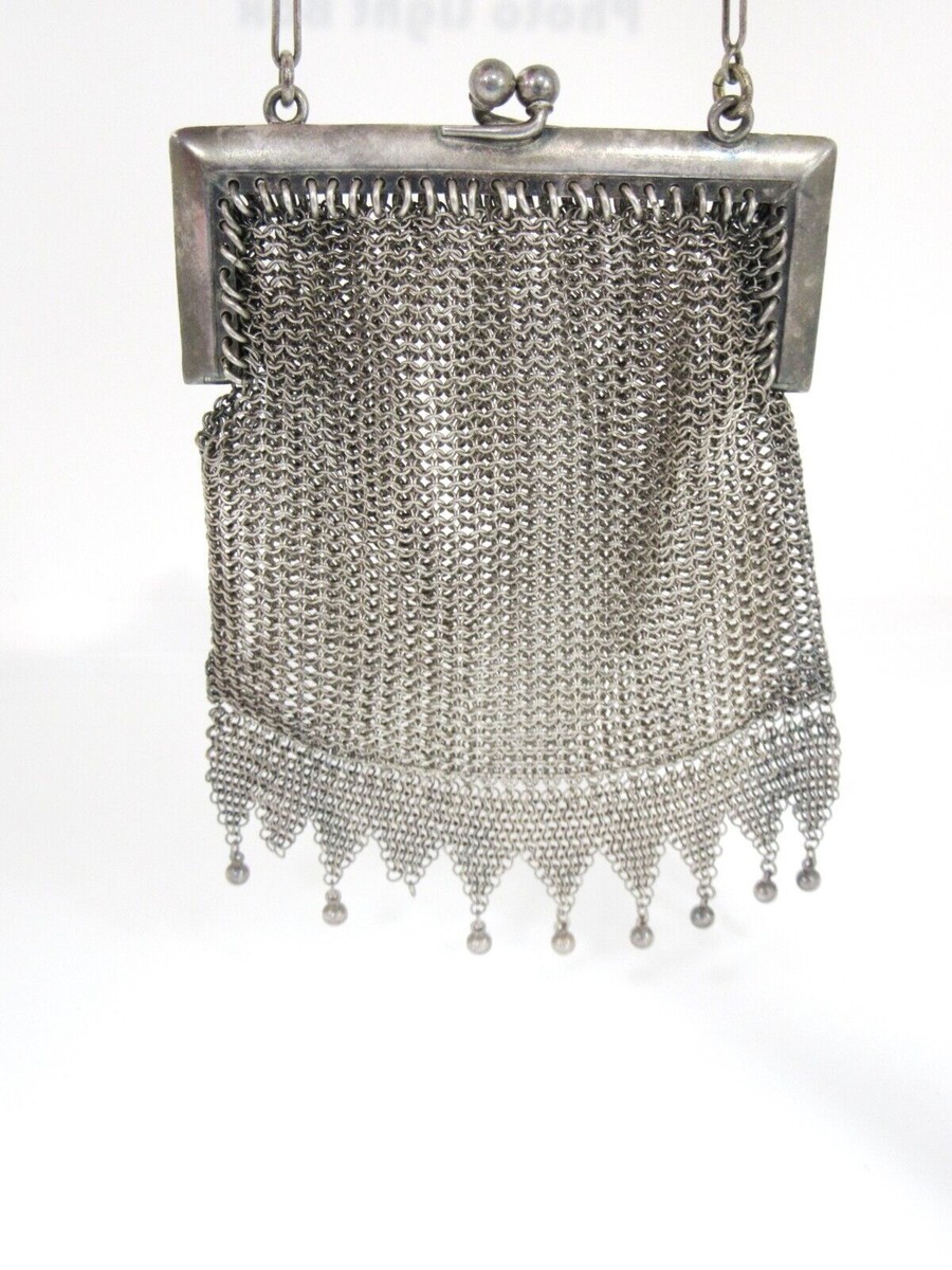 ANTIQUE Chain Mail Purse Flapper Bags Sterling Silver .925