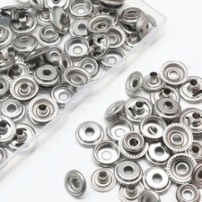 Bonsicoky 120 Pieces 15mm Stainless Steel Fastener Snap, Heavy Duty Silver 