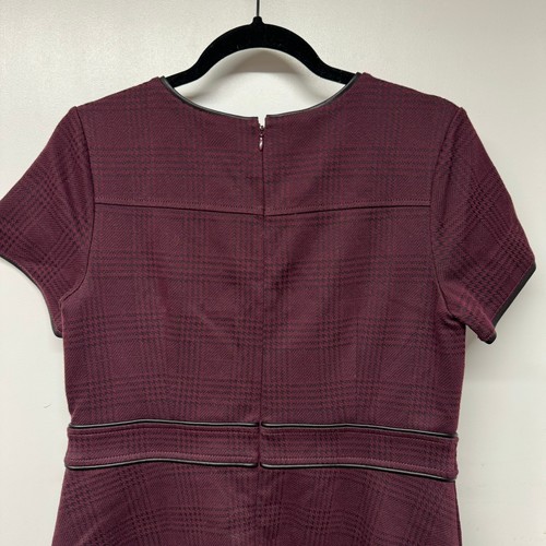 Ann Taylor Damen burgunderrot kariert Fit Flare Kleid Kunstlederbesatz Medium NEU - Bild 4 von 14