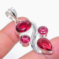 Pink Rubellite Gemstone Handmade 925 Sterling Silver Jewelry Pendant Size 2"