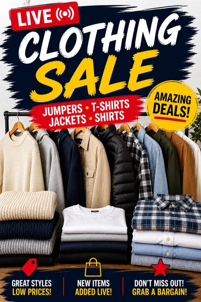 👕 LIVE: Mixed Clothing Sale – Jackets, Shirts & More