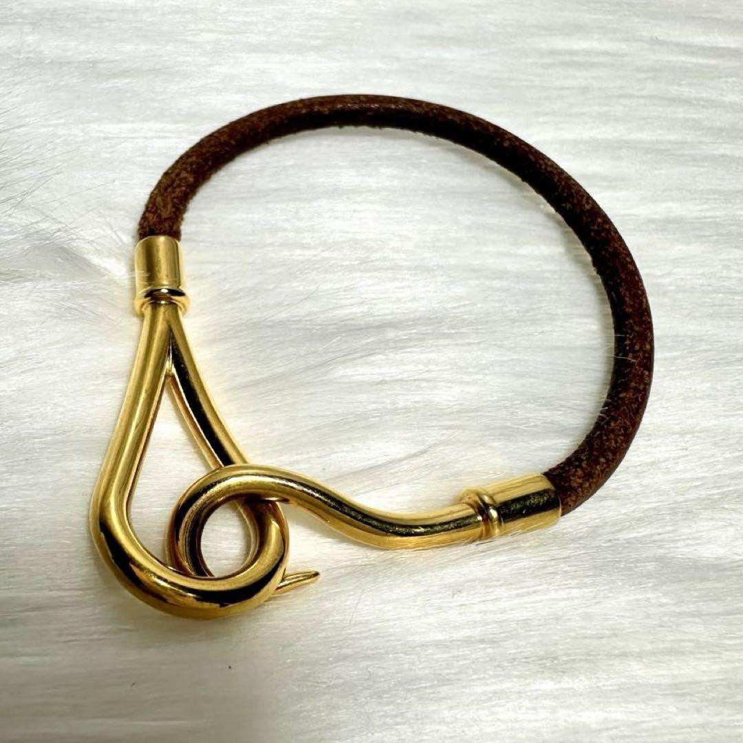 HERMES Jumbo Bracelet Brown Gold Leather Hook Design 7.1in | eBay