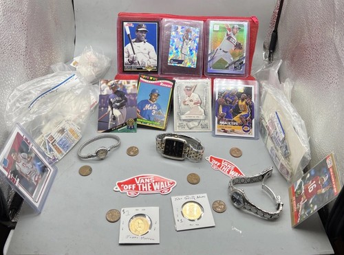 Estate Junk Drawer Lot Citizen Watches Sports Cards 100+Stamps Coins ๐ค Look ๐