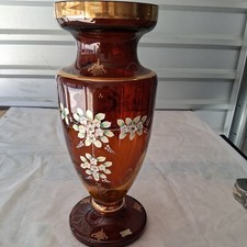 Egermann Glass Vase Gold Gilt 16" Hand Painted Czechoslovakia