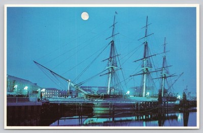 Postcard USS Constitution Old Ironside Charlestown Navy Yard Boston MA Twilight