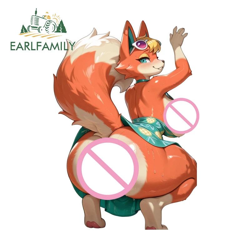 EARLFAMILY 5.1'' Fox Big Butt Kneeling Car Sticker Summer Dress Computer Decal 