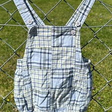 VTG Style Plaid Blue Green Romper Overalls boys 12 months