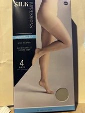 Silk Impressions Pantyhose 4 Pack 3XL Sheer All Day Beige 20 Denier High Waisted