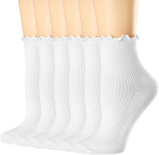 Womens Ruffle Socks, Cute Ankle Winter Warm Knit Cotton Frilly Sock 6 Pack